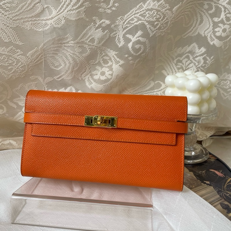 Hermes Kelly to go wallet 銀包 橙色 金扣-17