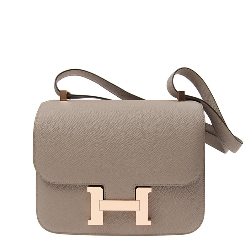 平台最低價金剛色風衣灰✨ HERMÈS 愛馬仕 Constance 康康 24 M8 銀河灰 風衣灰Gris Asphalte Epsom牛皮 玫瑰金扣-0