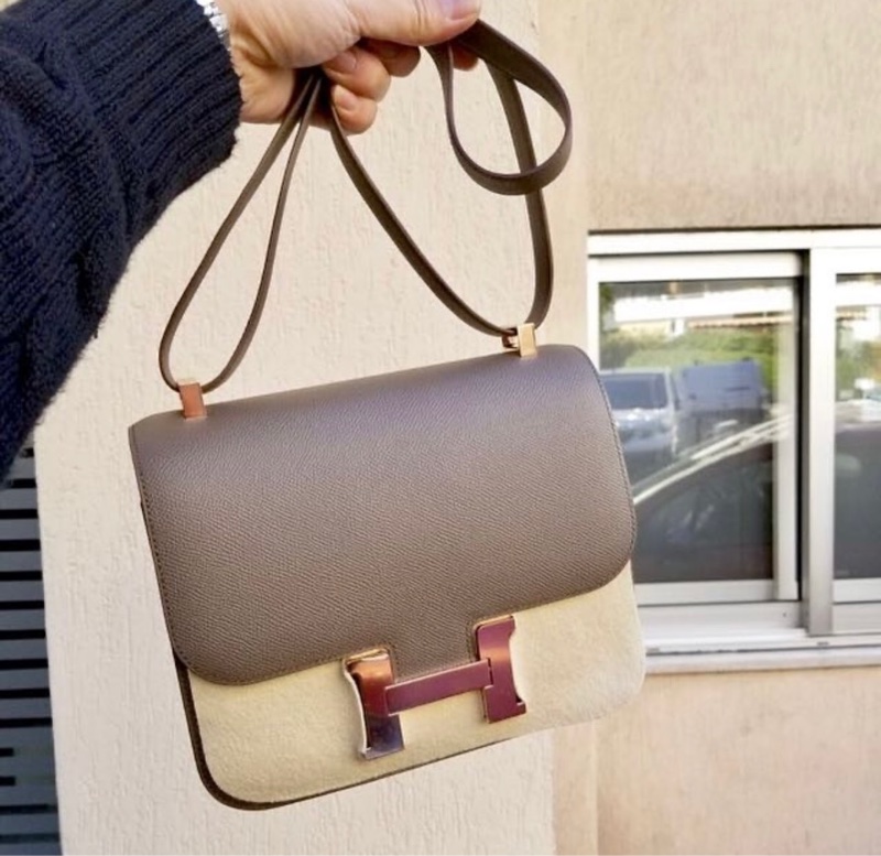 平台最低價金剛色風衣灰✨ HERMÈS 愛馬仕 Constance 康康 24 M8 銀河灰 風衣灰Gris Asphalte Epsom牛皮 玫瑰金扣-36