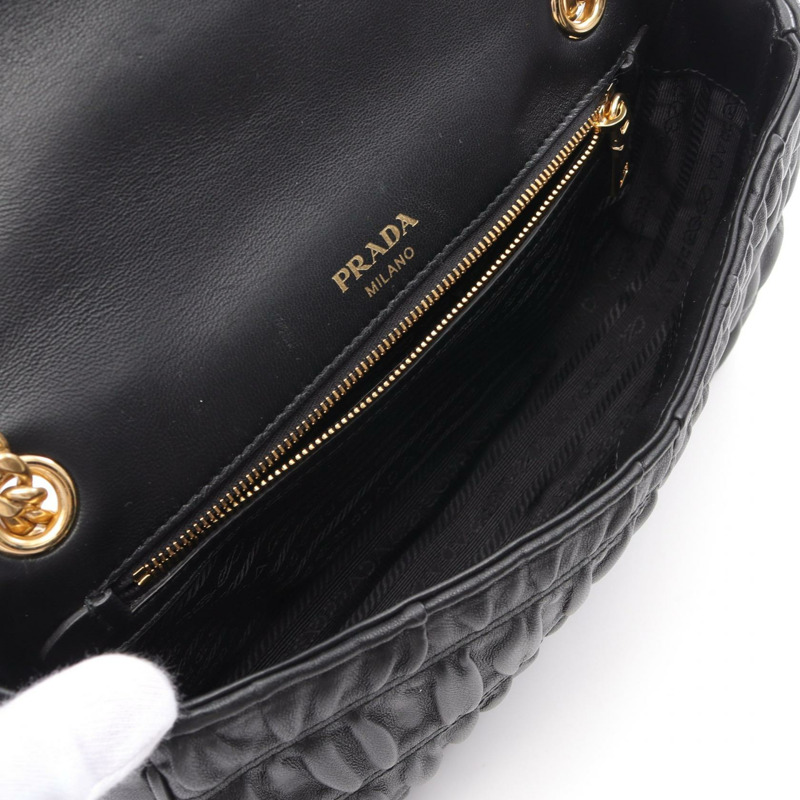 PRADA NAPPA GAUFRE'1 鏈條單肩包 1BD235 皮革 黑色 二手-2