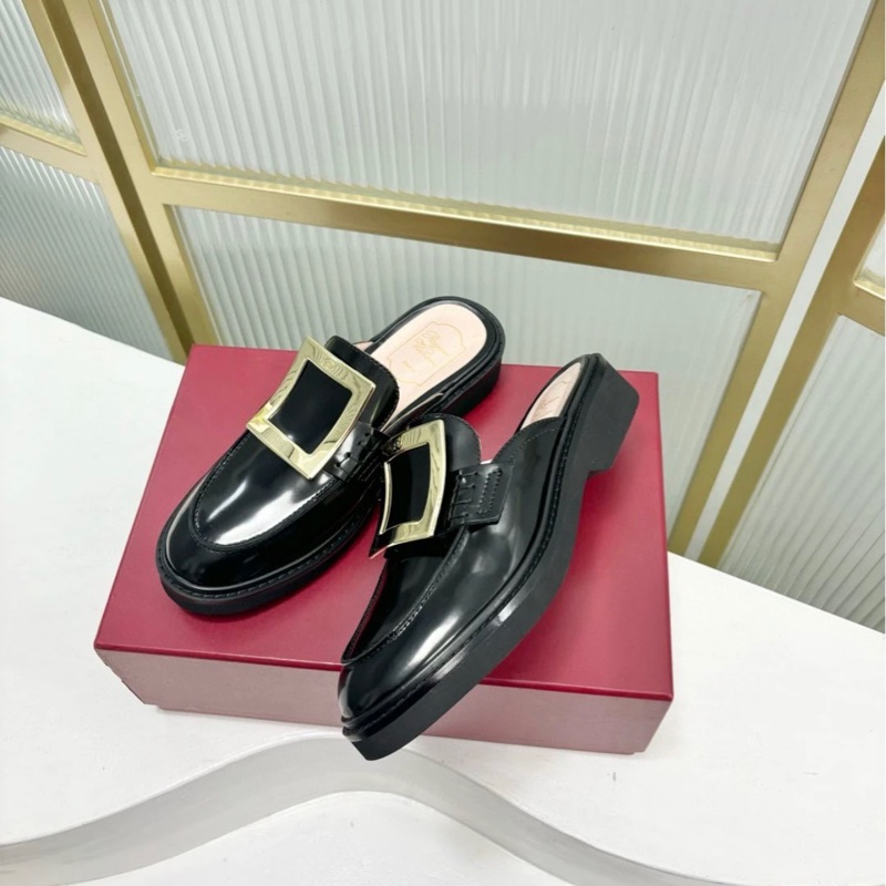 2025 新品 Roger Vivier Viv' Rangers皮革裸跟鞋 黑色-0