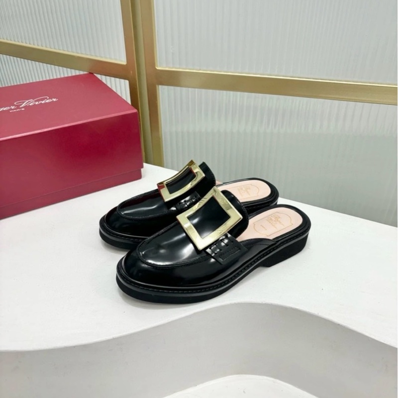 2025 新品 Roger Vivier Viv' Rangers皮革裸跟鞋 黑色-2