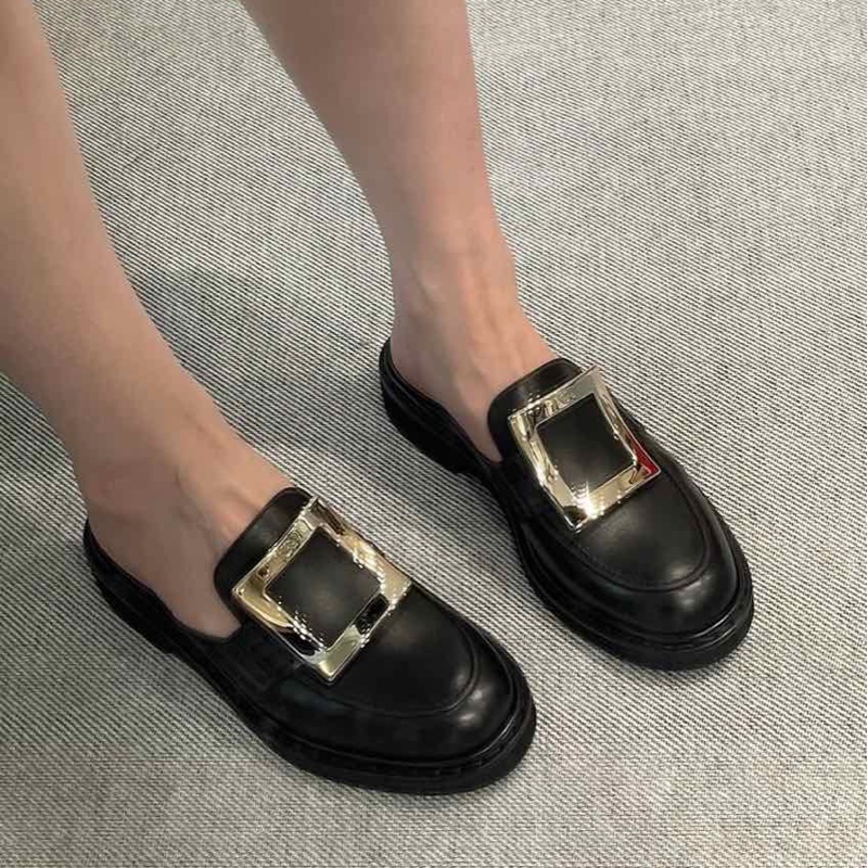 2025 新品 Roger Vivier Viv' Rangers皮革裸跟鞋 黑色-4