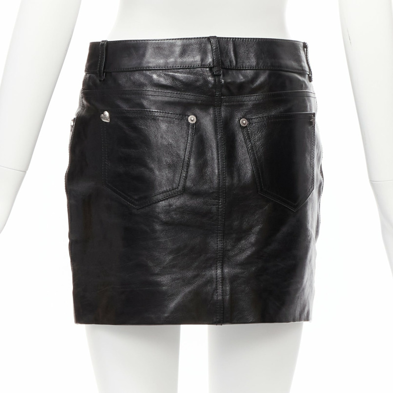 SAINT LAURENT 2017 silver heart star arrow charm stud black calfskin leather mini skirt FR36 S-4