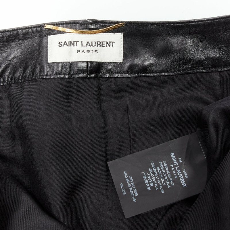 SAINT LAURENT 2017 silver heart star arrow charm stud black calfskin leather mini skirt FR36 S-8
