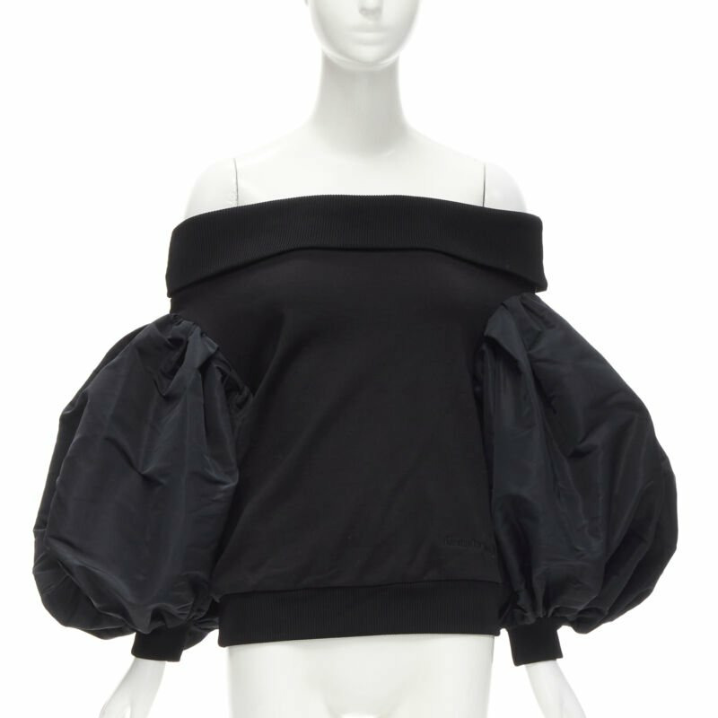 ALEXANDER MCQUEEN cotton black ultra puff sleeve off shoulder sweater IT36 XXS-0