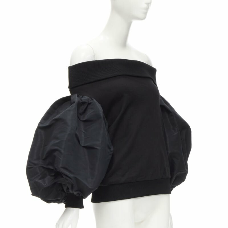 ALEXANDER MCQUEEN cotton black ultra puff sleeve off shoulder sweater IT36 XXS-2