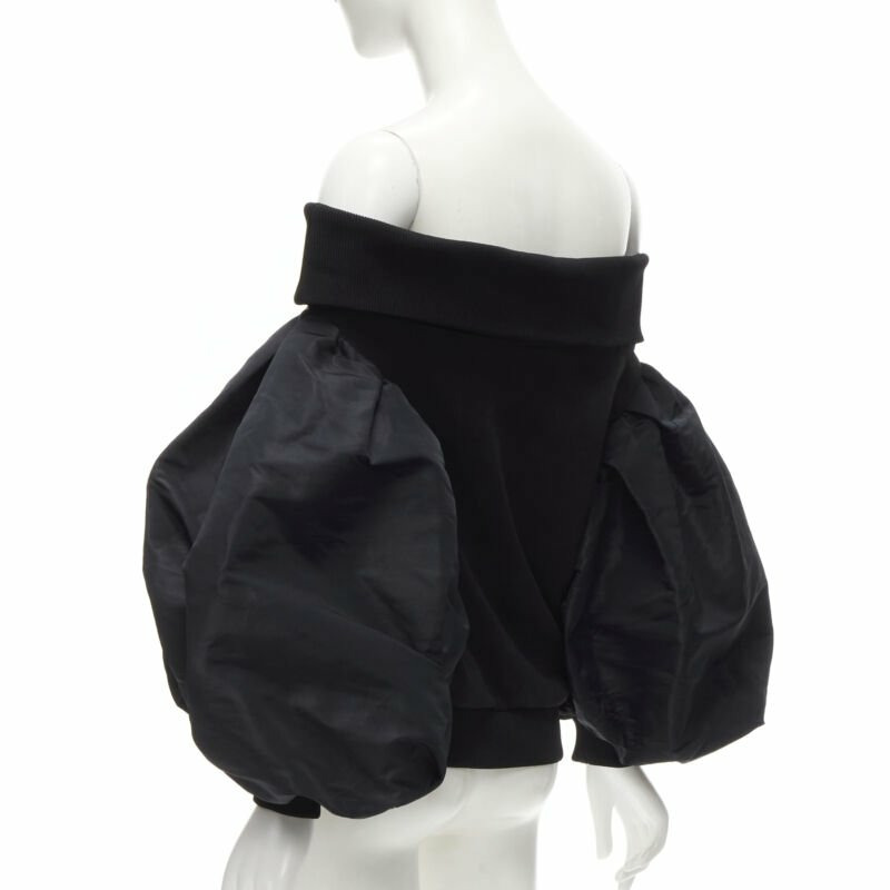 ALEXANDER MCQUEEN cotton black ultra puff sleeve off shoulder sweater IT36 XXS-5