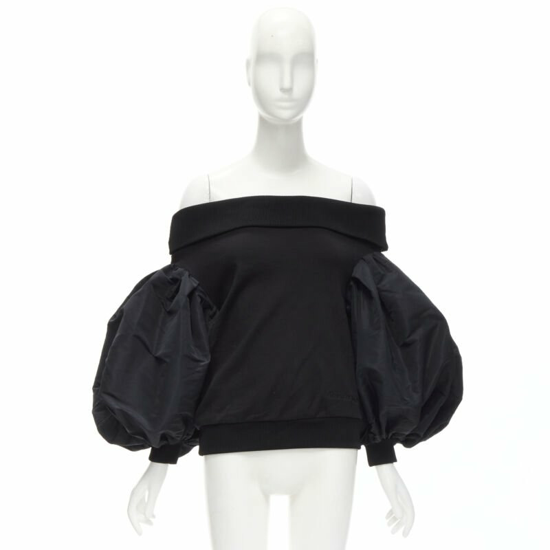 ALEXANDER MCQUEEN cotton black ultra puff sleeve off shoulder sweater IT36 XXS-8