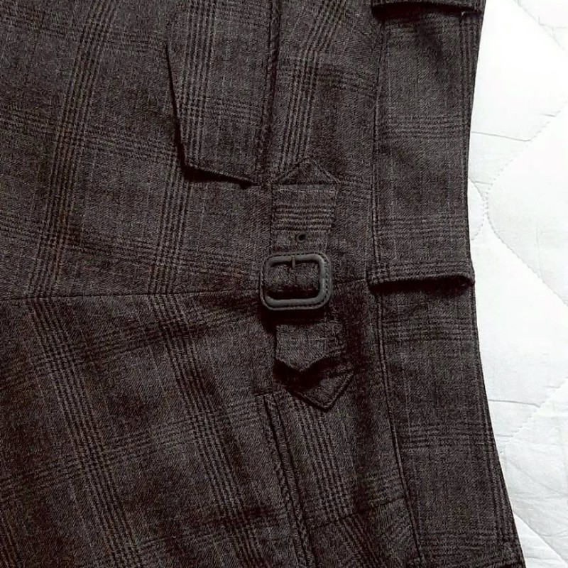 絕版正品BURBERRY 博柏利 BLUE LABEL 藍標 戰馬 牛革環 女棕色格紋混羊毛皺褶錐形休閒褲38號-3