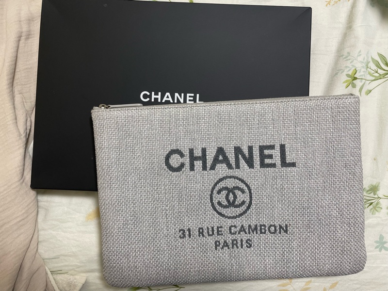 Chanel 編織灰色手拿包~-0