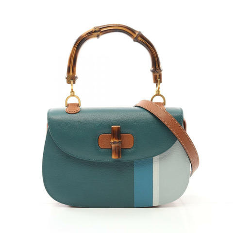 GUCCI GUCCI × Yui Yaegashi 舊款 Gucci 竹節包 手提包 000.01.0633 皮革 綠色 棕色 多色 二手 女款