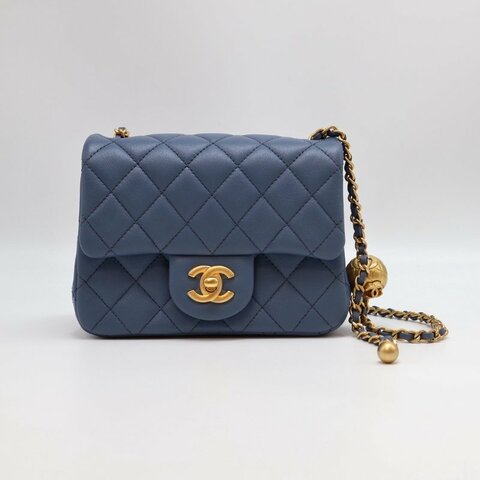 CHANEL 經典口蓋包方胖子 17 - 金球迷霧藍