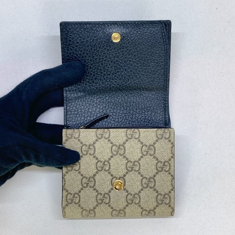 GUCCI GG皮革帆布雙色壓釦短夾-4