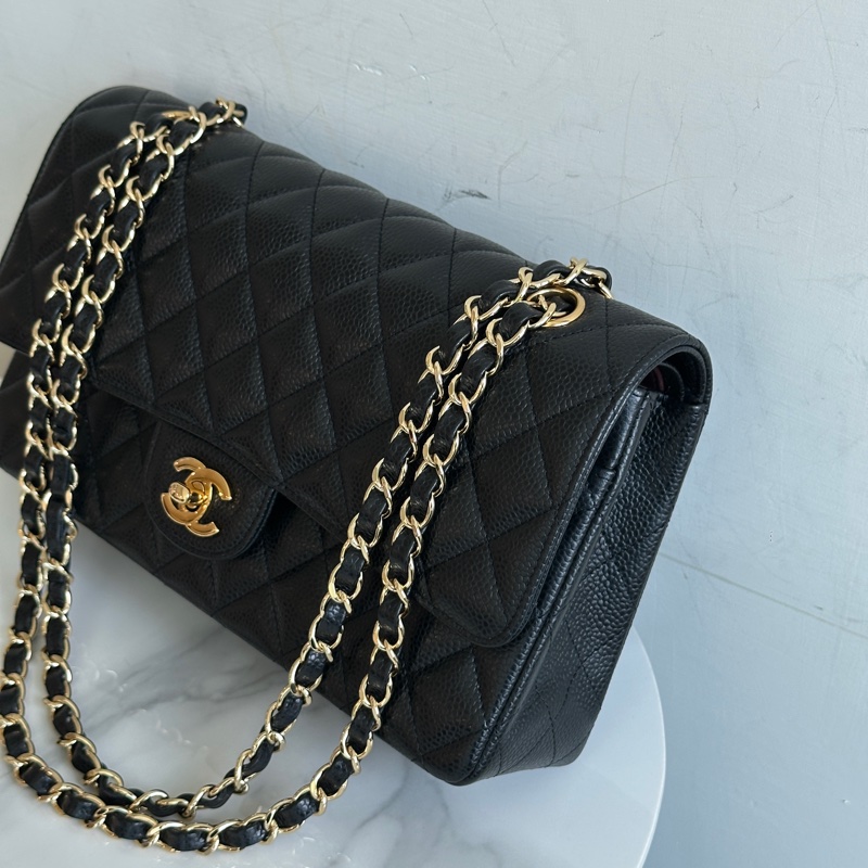 #專櫃38萬 Chanel Cf25黑金荔枝牛皮口蓋斜挎包 #閒置全配🈶購證-2