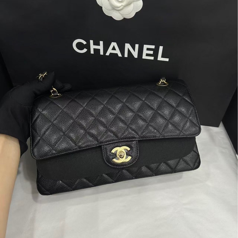 #專櫃38萬 Chanel Cf25黑金荔枝牛皮口蓋斜挎包 #閒置全配🈶購證-3