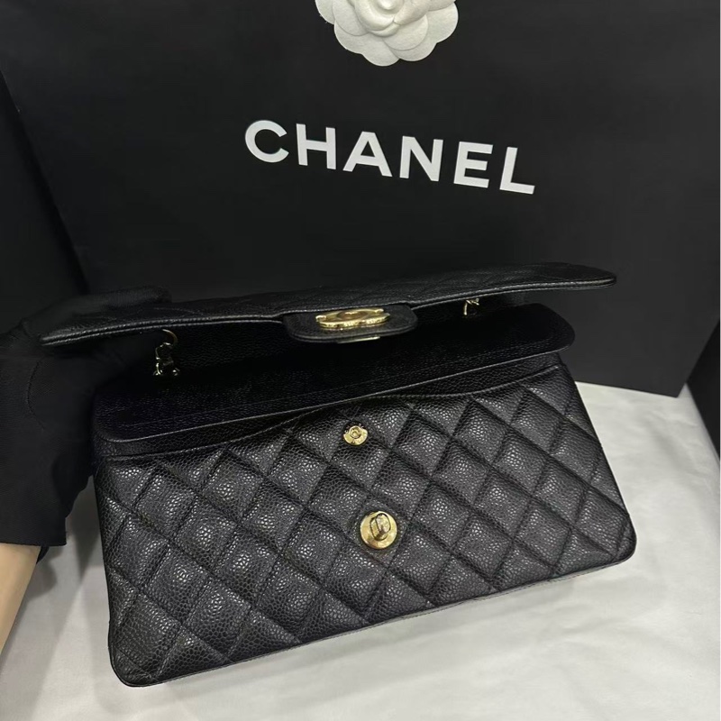 #專櫃38萬 Chanel Cf25黑金荔枝牛皮口蓋斜挎包 #閒置全配🈶購證-8