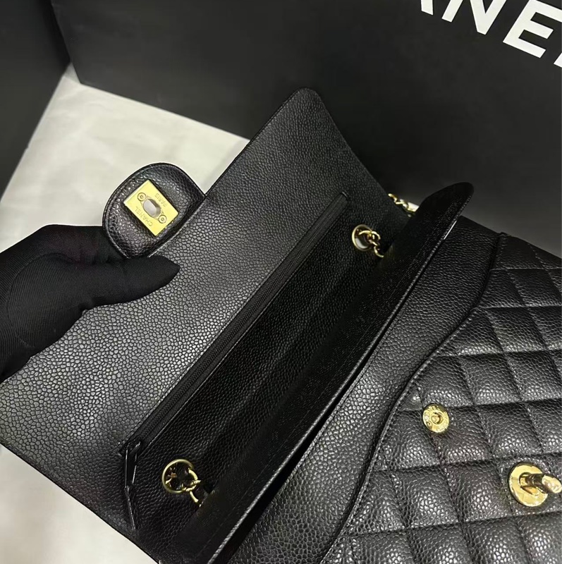 #專櫃38萬 Chanel Cf25黑金荔枝牛皮口蓋斜挎包 #閒置全配🈶購證-9