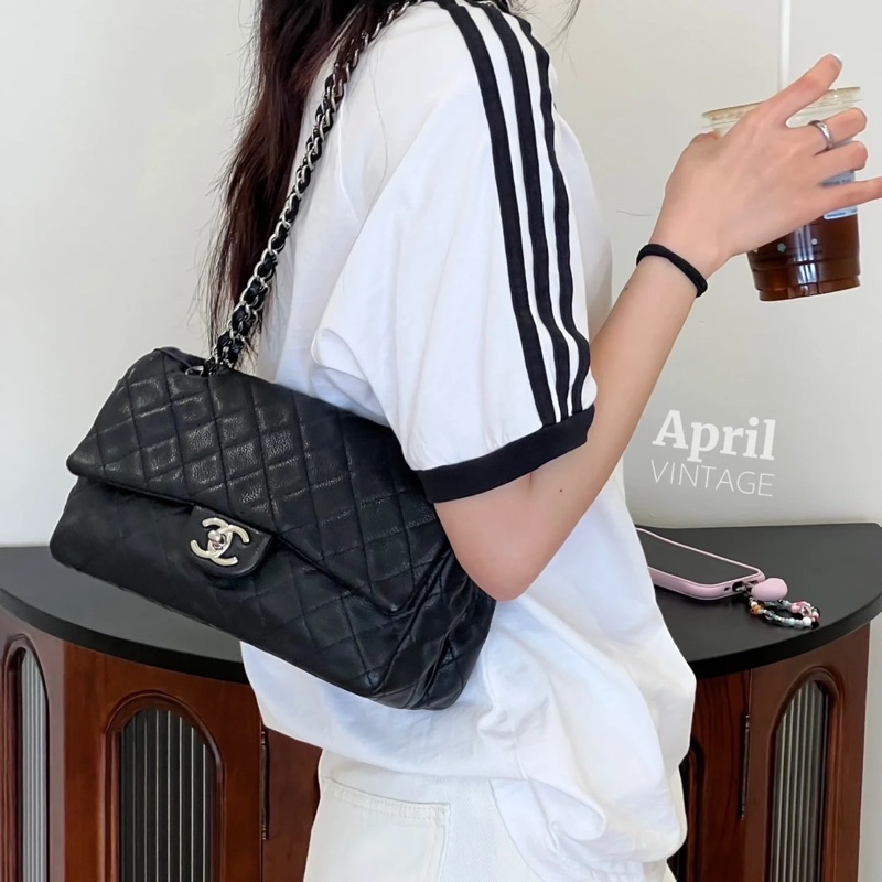 #25萬入手 #絕版99新閒置收藏 香奈兒黑銀荔枝牛皮Cf25肩背包🉑斜背-1