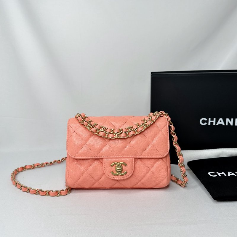 CHANEL 25P淡橘荔枝牛迷你口蓋包-0