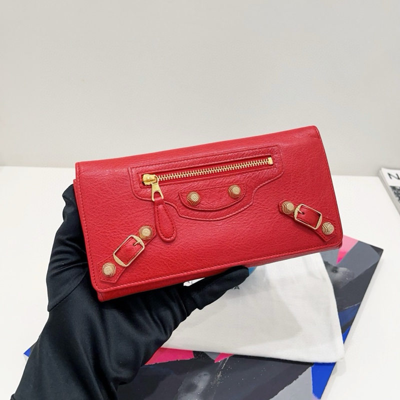 Balenciaga巴黎世家 紅色金扣長銀包-2