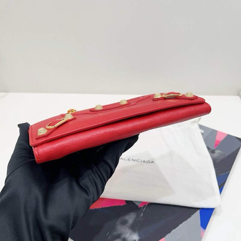 Balenciaga巴黎世家 紅色金扣長銀包-4
