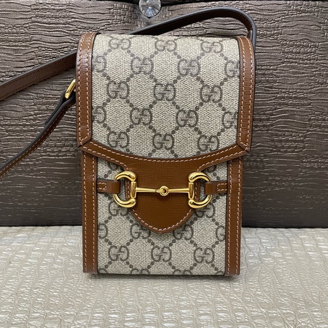 Gucci PVC烏木色牛皮1955直立式斜背包