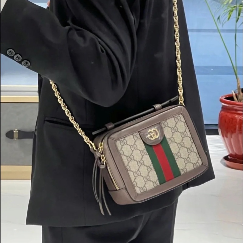 Gucci Ophidia經典烏木色老花盒子斜挎包 全新全配🈶台灣購證 #離櫃未使用-5