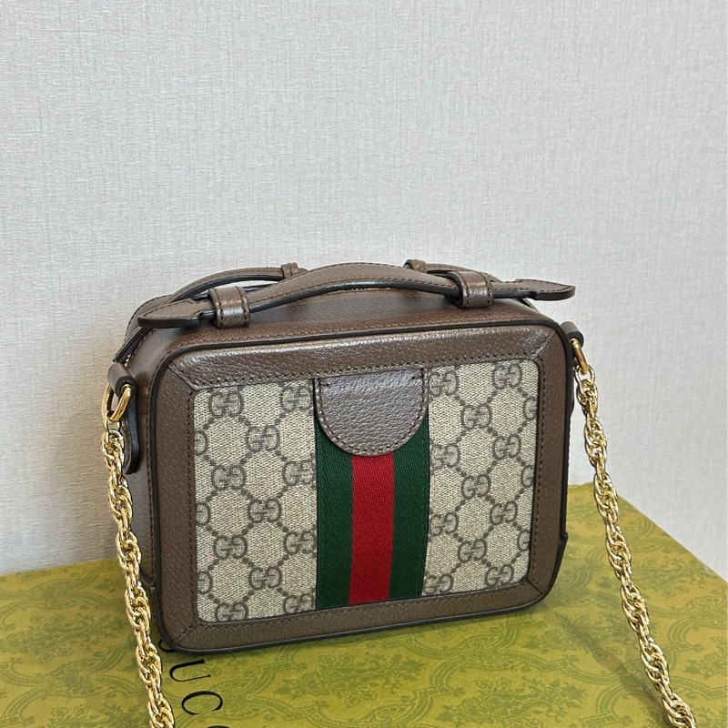 Gucci Ophidia經典烏木色老花盒子斜挎包 全新全配🈶台灣購證 #離櫃未使用-9