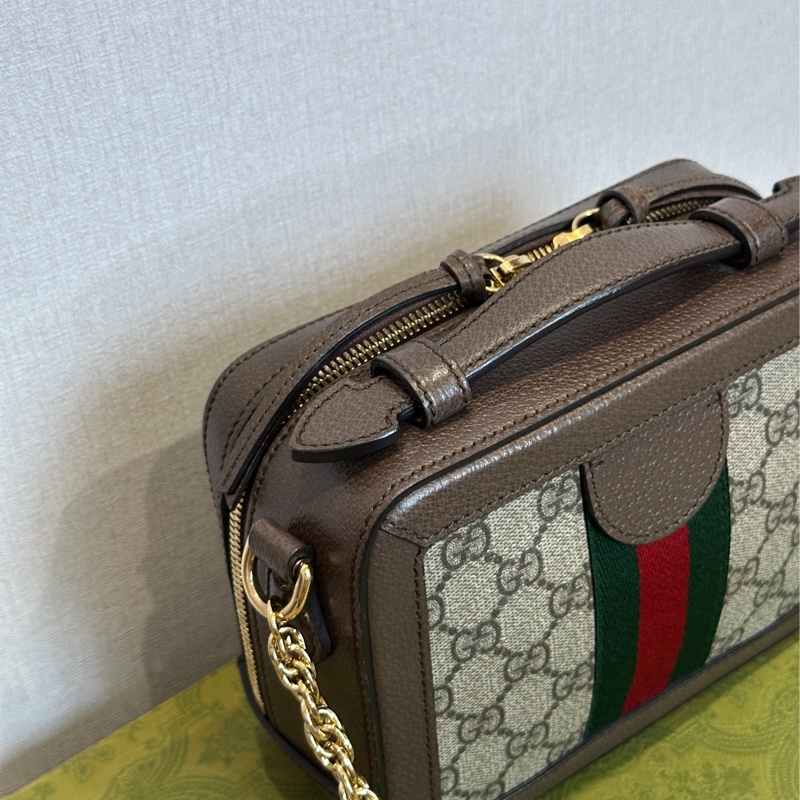 Gucci Ophidia經典烏木色老花盒子斜挎包 全新全配🈶台灣購證 #離櫃未使用-11