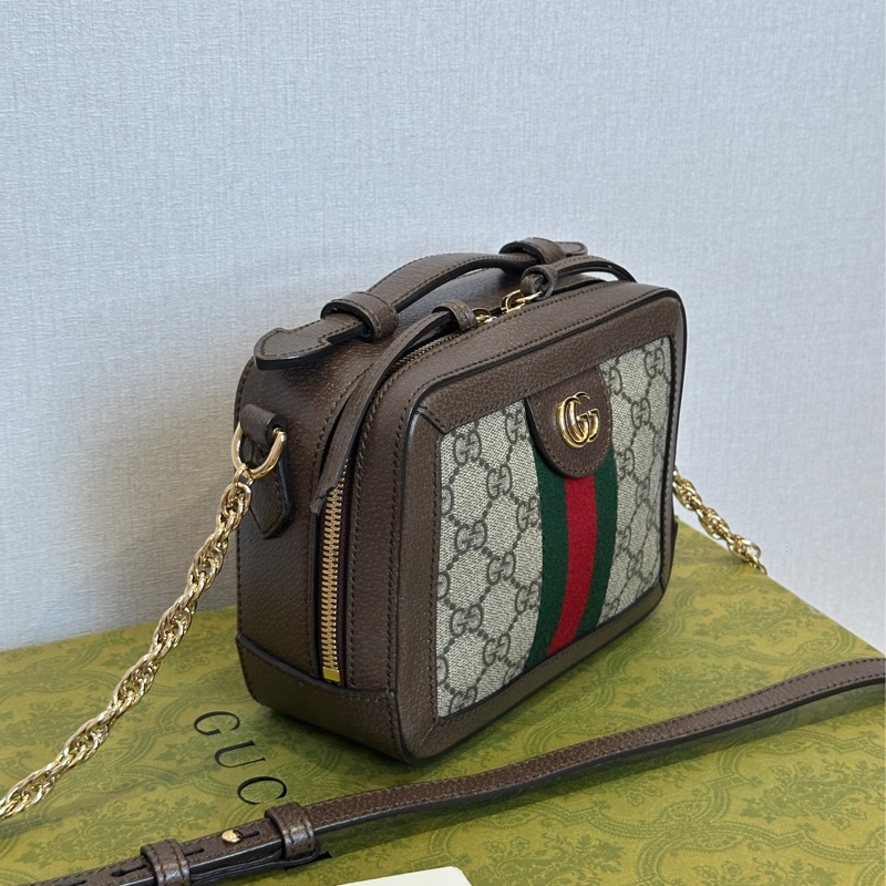 Gucci Ophidia經典烏木色老花盒子斜挎包 全新全配🈶台灣購證 #離櫃未使用-12