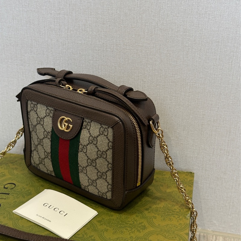 Gucci Ophidia經典烏木色老花盒子斜挎包 全新全配🈶台灣購證 #離櫃未使用-14