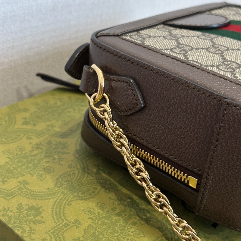 Gucci Ophidia經典烏木色老花盒子斜挎包 全新全配🈶台灣購證 #離櫃未使用-19