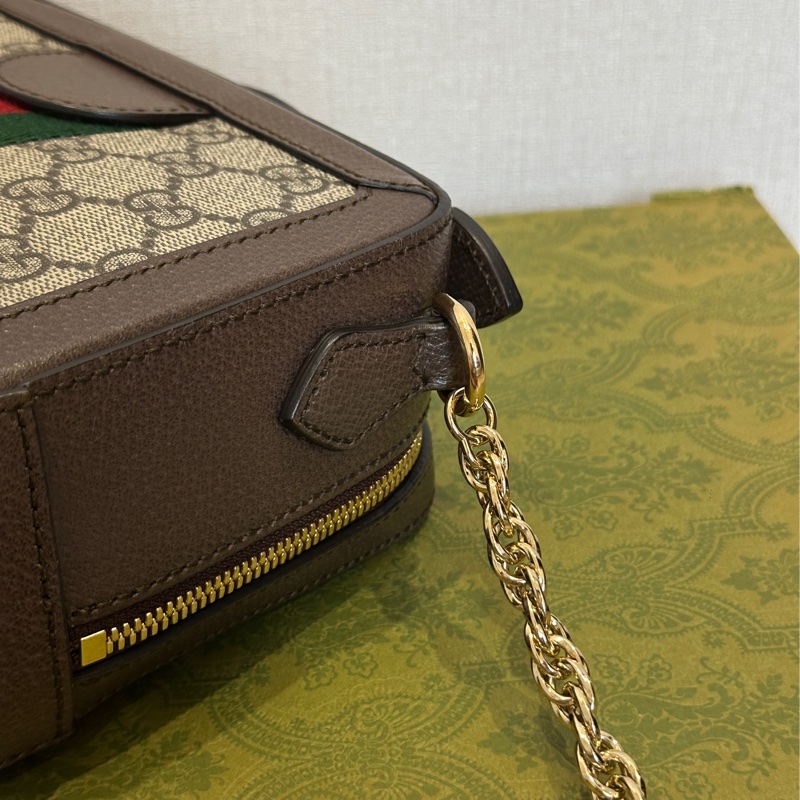 Gucci Ophidia經典烏木色老花盒子斜挎包 全新全配🈶台灣購證 #離櫃未使用-24