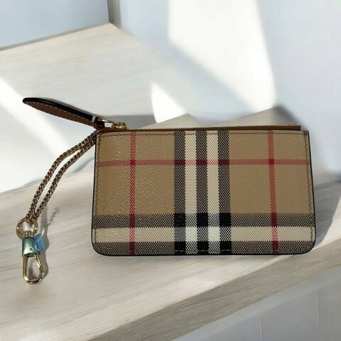 BURBERRY 格紋拉鍊零錢袋/米色