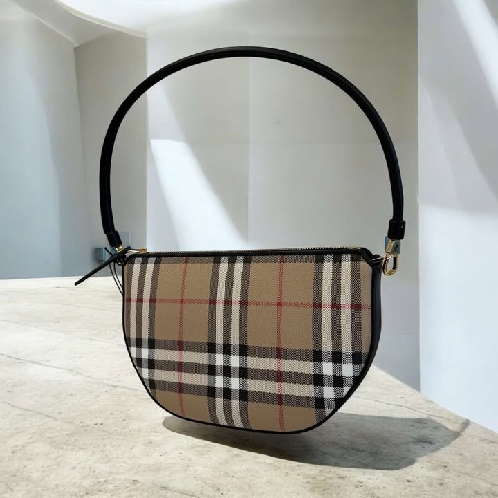 BURBERRY Olympia 格紋棉質帆布肩背/腋下包-1