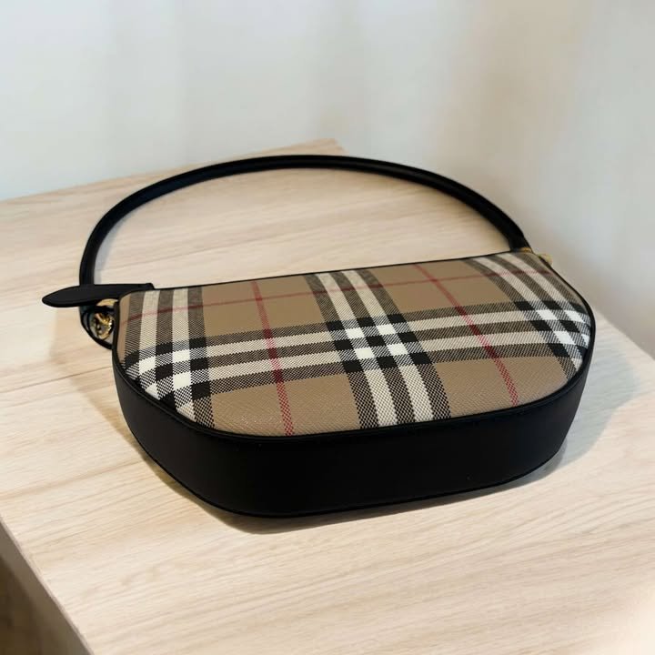 BURBERRY Olympia 格紋棉質帆布肩背/腋下包-5