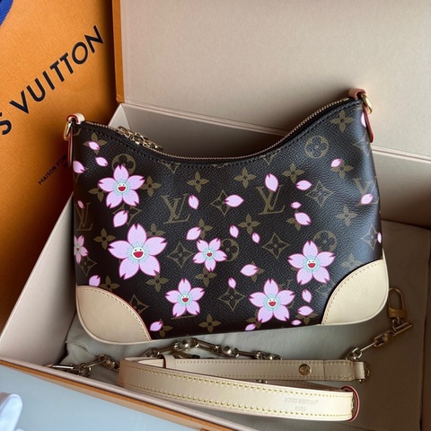 LV x Takashi Murakami村上隆 聯名款 Boulogne CHERRY BLOSSOM櫻花系列金屬件可拆卸鏈條 牛角包