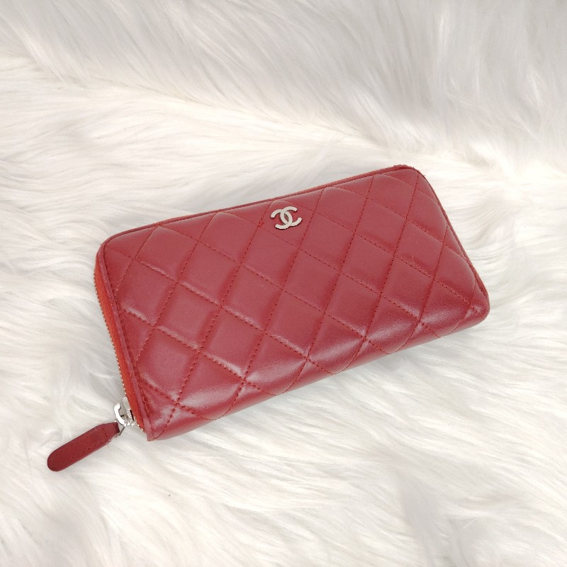 Chanel 香奈兒 紅色银扣 羊皮 長銀包-4