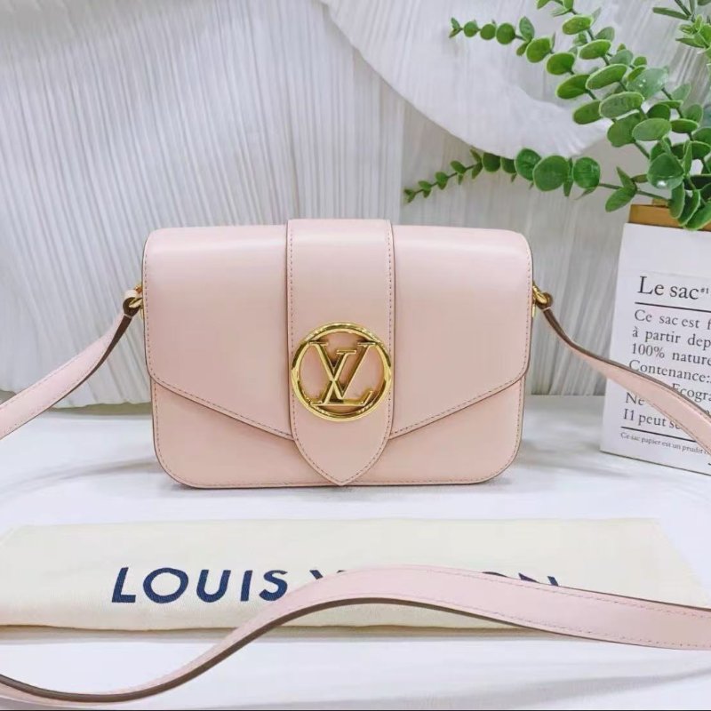 Lv 粉色金扣LV Pont 9 肩帶斜背包23×15×8cm 全新 配件塵袋-0