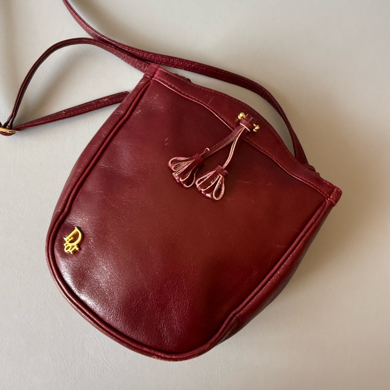 Vintage Dior mini bag 古董中古dior 懷舊酒紅小皮包-0
