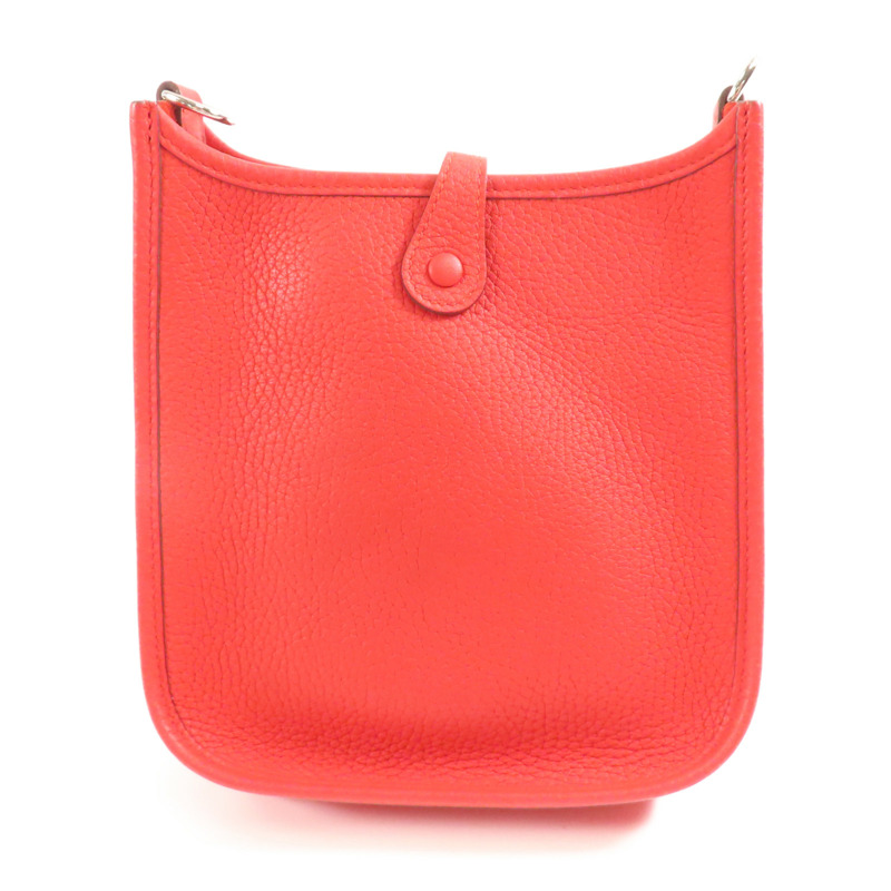 HERMES Clemence皮革Evelyne TPM銀扣肩背袋Red-1