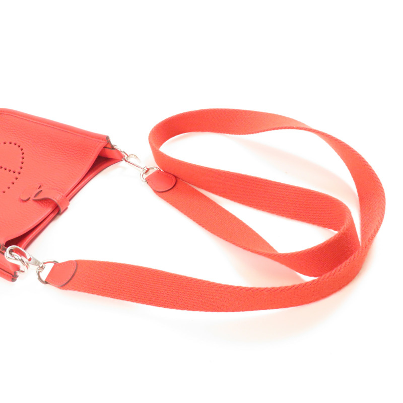 HERMES Clemence皮革Evelyne TPM銀扣肩背袋Red-8