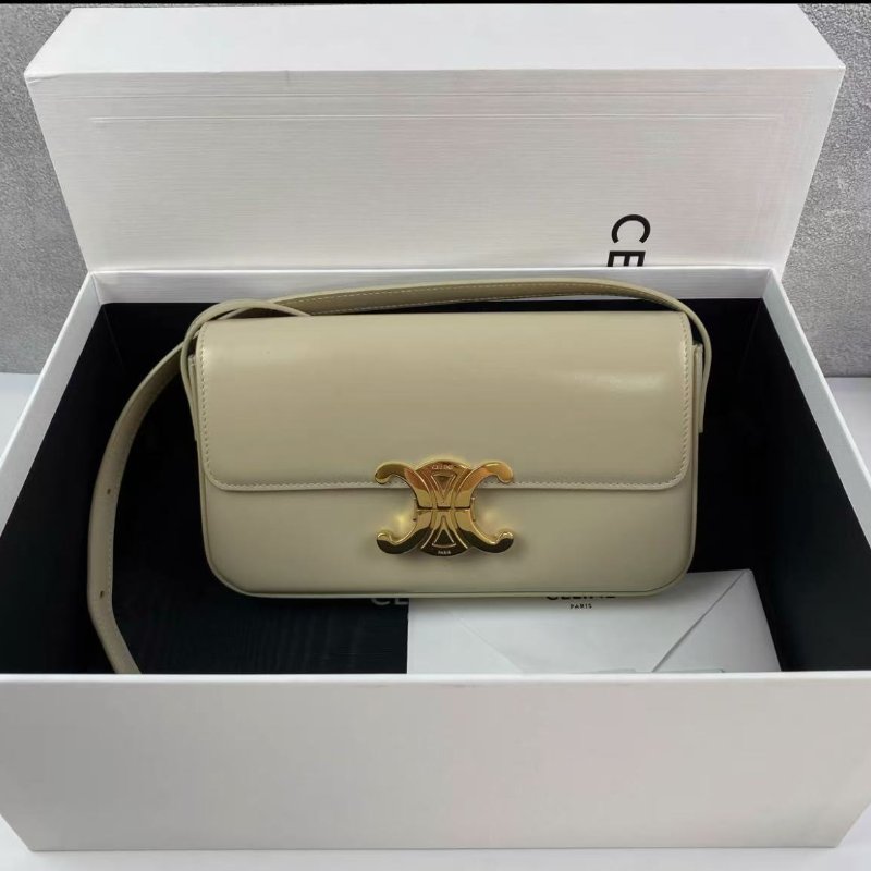 CELINE Triomphe淡黃色亮面牛皮腋下包 20*4*10 99新配件塵袋盒子-0