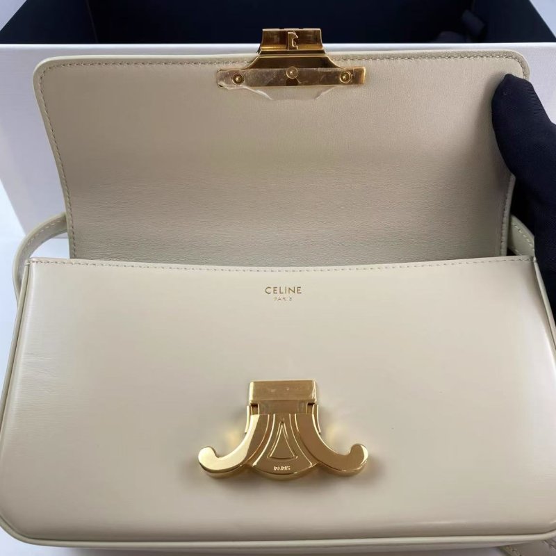 CELINE Triomphe淡黃色亮面牛皮腋下包 20*4*10 99新配件塵袋盒子-5