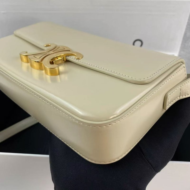 CELINE Triomphe淡黃色亮面牛皮腋下包 20*4*10 99新配件塵袋盒子-6