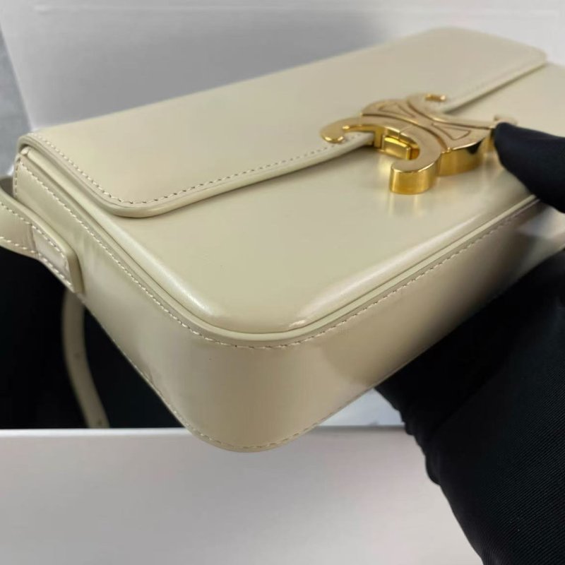 CELINE Triomphe淡黃色亮面牛皮腋下包 20*4*10 99新配件塵袋盒子-7