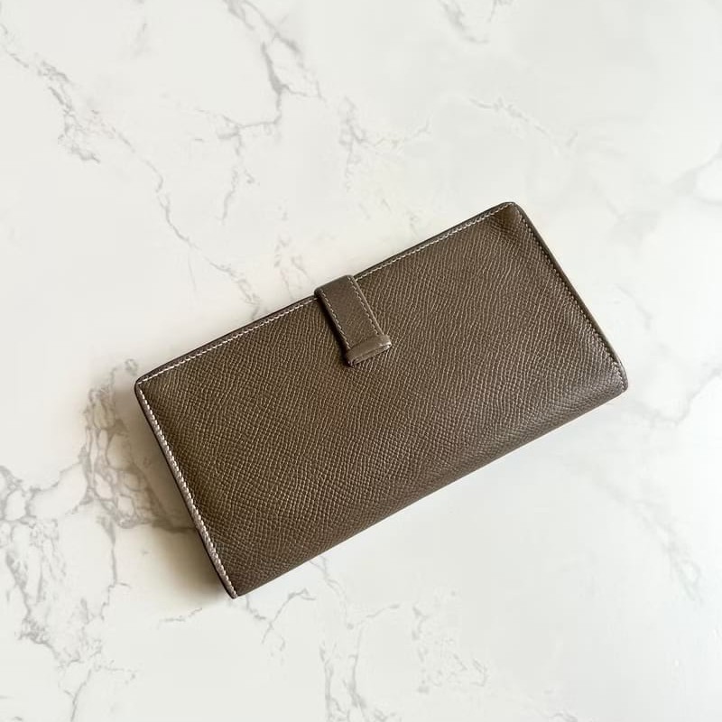 【LA LUNE】稀有古董包 Hermes棕灰金色 Bearn長夾 錢包 皮夾 中古包 二手包-3