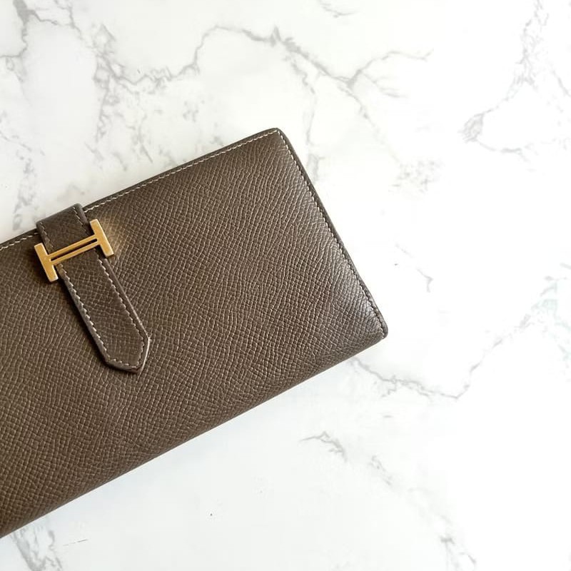 【LA LUNE】稀有古董包 Hermes棕灰金色 Bearn長夾 錢包 皮夾 中古包 二手包-5