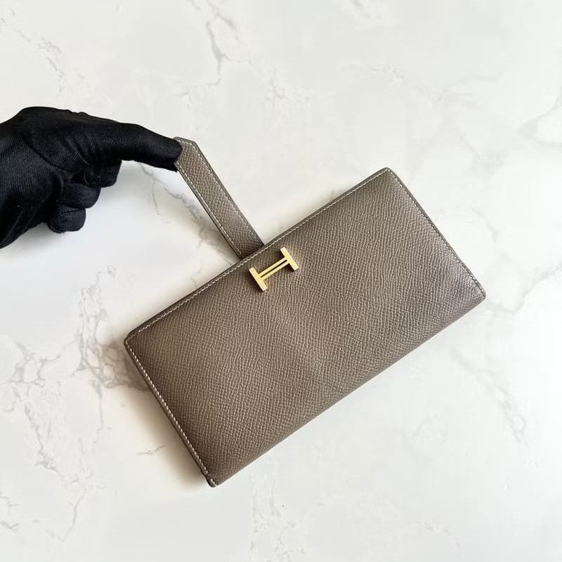 【LA LUNE】稀有古董包 Hermes棕灰金色 Bearn長夾 錢包 皮夾 中古包 二手包-6